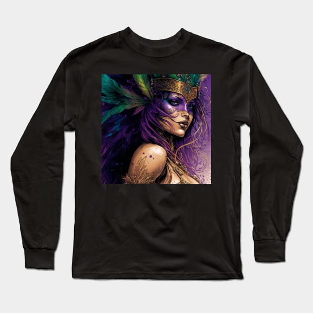 Mardi Gras Regal Queen Long Sleeve T-Shirt by TheArtfulAllie